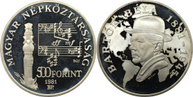 Europäische Münzen und Medaillen, Ungarn / Hungary. 100. Jahrestag - Geburt von Béla Bartók. 500 Forint 1981, Silber. 0.51 OZ. KM 623. Polierte Platte...