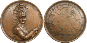 Russische Münzen und Medaillen, Katharina II. (1762-1796). Bronzemedaille 1770, von J. B. Gass. Auf die Zerstörung der türkischen Flotte im ägäischen ...
