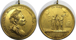 Russische Münzen und Medaillen, Katharina II. (1762-1796). Vergoldete Bronzemedaille 1779, von C. Leberecht und J. B. Gass. Auf die Geburt des Großfür...