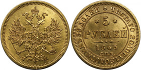 Russische Münzen und Medaillen, Alexander II. (1854-1881). 5 Rubel 1863 SPB MI, St. Petersburg. Gold. Bitkin 9. NGC UNC Details