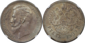 Russische Münzen und Medaillen, Nikolaus II. (1894-1918). Rubel 1909, Silber. NGC UNC Details, Cleaned