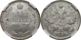 Russische Münzen und Medaillen, Nikolaus II. (1894-1918). 15 Kopeken 1917 BC, Silber. Bitkin 144 (R). NGC MS 64