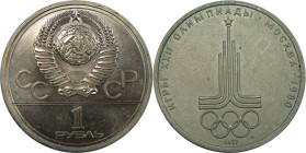 Russische Münzen und Medaillen, UdSSR und Russland. XXII. Olympische Sommerspiele, Moskau 1980. 1 Rubel 1977. Kupfer-Nickel. KM 144. Stempelglanz