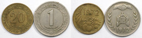 Weltmünzen und Medaillen, Algerien / Algeria, Lots und Sammlungen. 20 Centimes, 1 Dinar. Lot von 2 Münzen 1972. Bild ansehen Lot