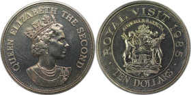 Weltmünzen und Medaillen, Antigua und Barbuda / Antigua and Barbuda. Königlicher Besuch. 10 Dollars 1985. Kupfer-Nickel. KM 5. Stempelglanz