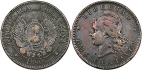 Weltmünzen und Medaillen, Argentinien / Argentina. 2 Centavos 1890, Bronze. KM 33. Sehr schön+