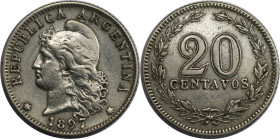 Weltmünzen und Medaillen, Argentinien / Argentina. 20 Centavos 1897. Kupfer-Nickel. KM 36. Fast Vorzüglich