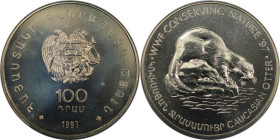 Weltmünzen und Medaillen, Armenien / Armenia. Kaukasischer Otter. 100 Dram 1997. Kupfer-Nickel. KM 71. Stempelglanz