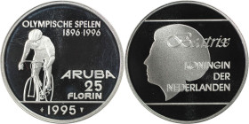 Weltmünzen und Medaillen, Aruba. Olympische Spiele 1996 in Atlanta - Radfahren. 25 Florin 1995. 25,0 g. 0.925 Silber. 0.74 OZ. KM 14. Polierte Platte