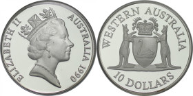 Weltmünzen und Medaillen, Australien / Australia. "Western Australia". 10 Dollars 1990. 20,0 g. 0.925 Silber. 0.59 OZ. KM 137. Polierte Platte