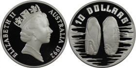 Weltmünzen und Medaillen, Australien / Australia. Kaiserpinguin. 10 Dollars 1992. 20,0 g. 0.925 Silber. 0.59 OZ. KM 199. Polierte Platte