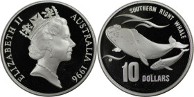 Weltmünzen und Medaillen, Australien / Australia. Wale. 10 Dollars 1996. 20,0 g. 0.925 Silber. 0.59 OZ. KM 314. Polierte Platte