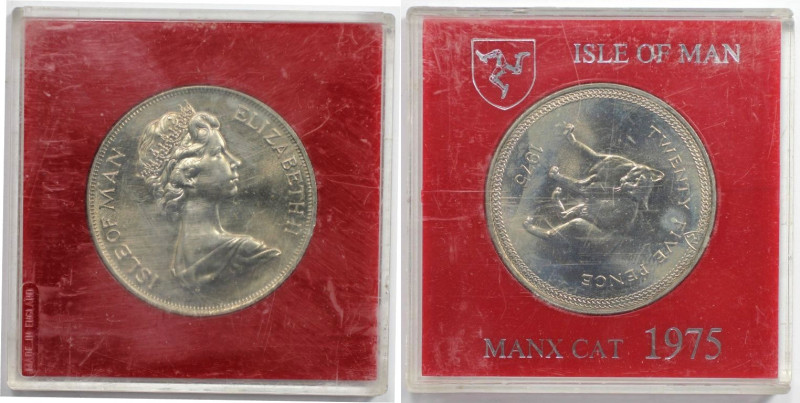 Weltmünzen und Medaillen, Isle of Man. "Manx-Katze". 1 Crown 1975. Kupfer-Nickel...