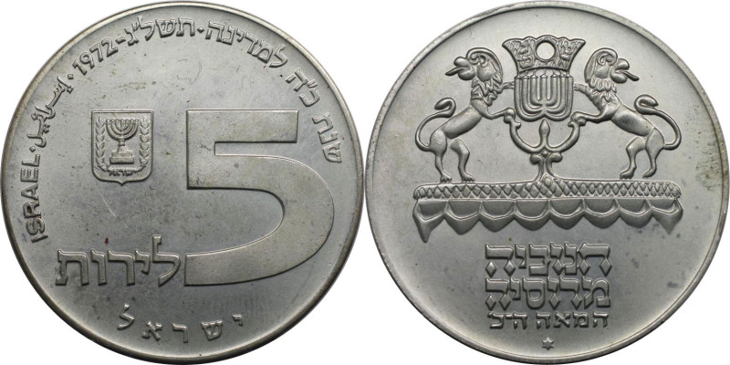 Weltmünzen und Medaillen, Israel. Chanukka - russischer Leuchter. 5 Lirot 1972. ...