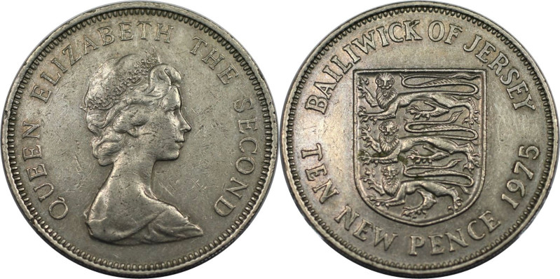 Weltmünzen und Medaillen, Jersey. Elizabeth II. 10 New Pence 1975. Kupfer-Nickel...