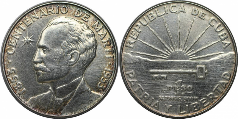 Weltmünzen und Medaillen, Kuba / Cuba. 100. Geburtstag von Jose Marti. 1 Peso 19...