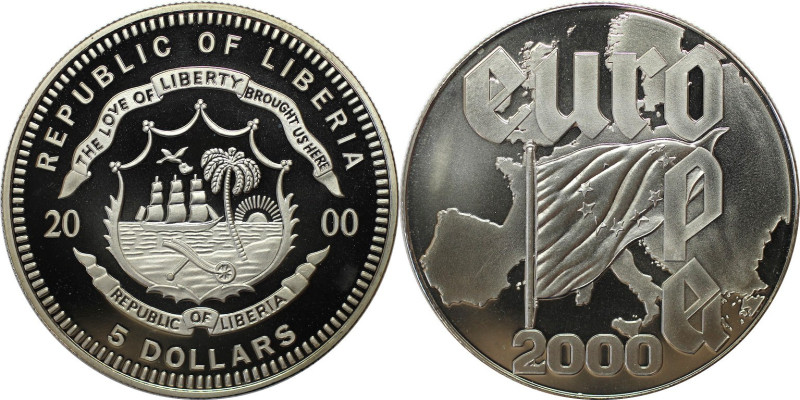 Weltmünzen und Medaillen, Liberia. "Europa 2000". 5 Dollars 2000. Kupfer-Nickel....