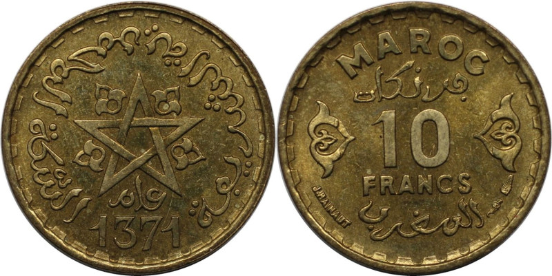 Weltmünzen und Medaillen, Marokko / Morocco. Mohammed V. 10 Francs 1952 (AH 1371...