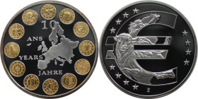 Medaillen und Jetons, Gedenkmedaillen. 10 Jahre Euro. Medaille 2008. Goldapplikationen der 2-Euro-Münzen aus den 12 Ländern, die den EURO verwenden. V...