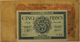 Banknoten, Algerien / Algeria, Lots und Sammlungen. 5 Francs 16.11.1942 (P.91), 10 Dinars 1970 (P.127). Lot von 2 Banknoten. I, IV