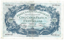 Banknoten, Belgien / Belgium. 500 Francs / 100 Belgas 10.10.1941. Pick 109. III