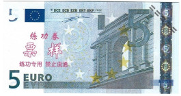 Banknoten, China. Trainings Geld voor Chinese Banken Eurobiljetten. 5 Euro. Unc