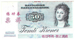 Banknoten, China. Trainings Geld voor Chinese Banken (Dänemark). 50 Kroner. Unc
