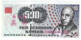 Banknoten, China. Trainings Geld voor Chinese Banken (Dänemark). 500 Kroner. Unc