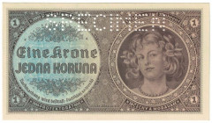 Banknoten, Deutschland / Germany. Drittes Reich, Böhmen und Mähren. 1 Krone ND (1940). Ro.558b. SPECIMEN. I