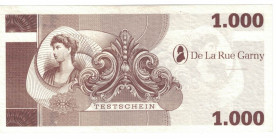 Banknoten, Deutschland / Germany. De La Rue Garny 1000 Test Banknote, TESTSCHEIN. UNC