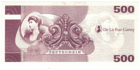 Banknoten, Deutschland / Germany. De La Rue Garny 500 Test Banknote, TESTSCHEIN. UNC