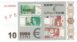 Banknoten, Deutschland / Germany. Banknote-Gestaltungsentwurf (Euro). Europäisches Währungsinstitut 1997 / Europäische Zentralbank, 1998. SPECIMEN. Te...