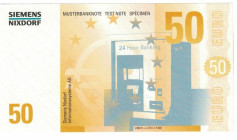 Banknoten, Deutschland / Germany. MUSTERBANKNOTE TEST NOTE SPECIMEN SIEMENS-NIXDORF. Testnote 50 Euro. UNC