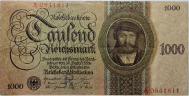 Banknoten, Deutschland / Germany. Reichsbark ( 1924-1945). 1000 Reichsmark 11.10.1924. Pick 179. II-III