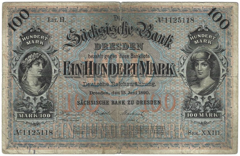 Banknoten, Deutschland / Germany. Sachsen - Dresden - Sächsische Bank. 100 Mark ...