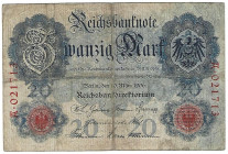 Banknoten, Deutschland / Germany. Deutsches Reich. Reichsbanknote 20 Mark 1906. Ro.24a. IV