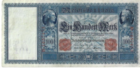 Banknoten, Deutschland / Germany. Deutsches Reich. Reichsbanknote 100 Mark 1908. Ro.35. III