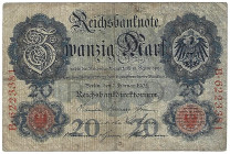 Banknoten, Deutschland / Germany. Deutsches Reich. Reichsbanknote 20 Mark 1908. Ro.31. III