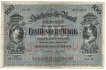 Banknoten, Deutschland / Germany. Sachsen - Dresden - Sächsische Bank. 100 Mark 1911 Länder-Banknote. SAX-8a. III