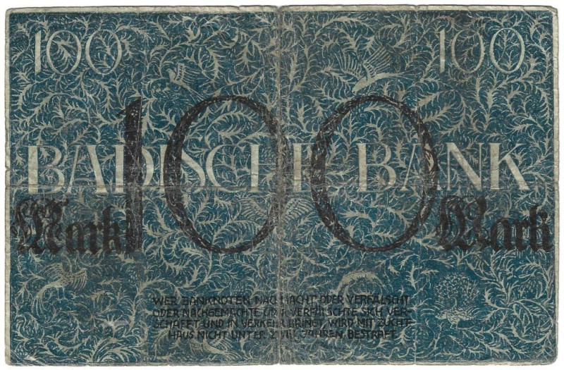 Banknoten, Deutschland / Germany. Mannheim - Badische Bank. 100 Mark 1918 Länder...