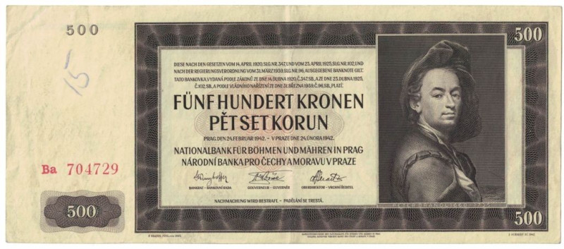 Banknoten, Deutschland / Germany. Drittes Reich, Böhmen und Mähren. 500 Kronen 1...