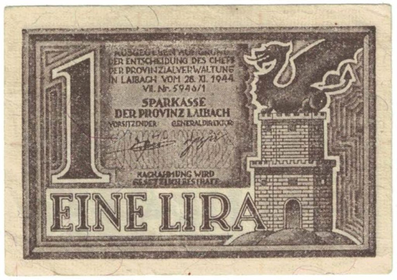 Banknoten, Deutschland / Germany. Deutsche Besatzung Laibach Provinz (Slowenien)...