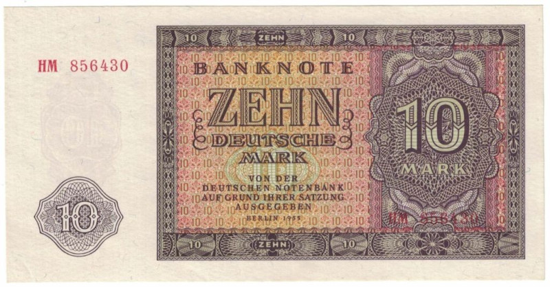 Banknoten, Deutschland / Germany. DDR. 10 Deutsche Mark 1955. Ro.350a. I