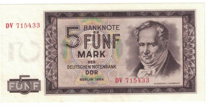 Banknoten, Deutschland / Germany. DDR. 5 Mark 1964. Ro.354. I