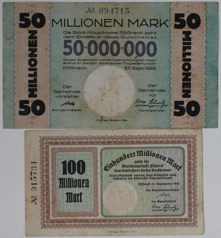 Banknoten, Deutschland / Germany, Lots und Sammlungen. Notgeld Pößneck Stadt. 50...