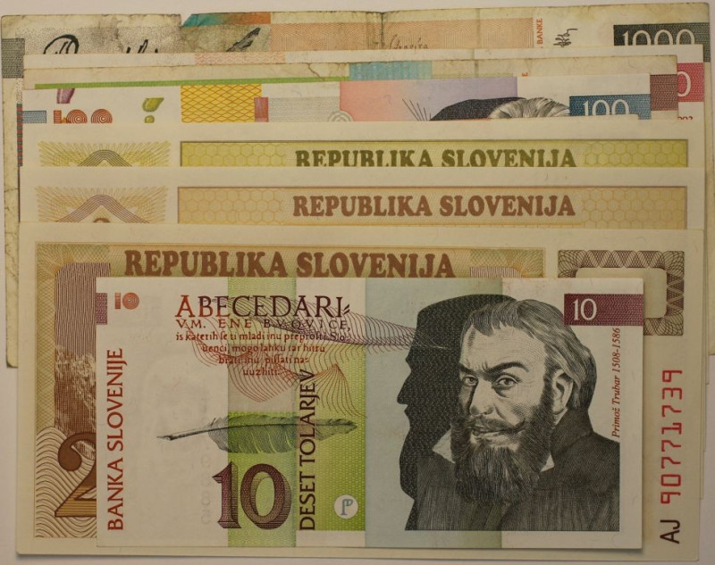 Banknoten, Slowenien / Slovenia, Lots und Sammlungen. 1-1000 Tolarjev 1990-92. L...