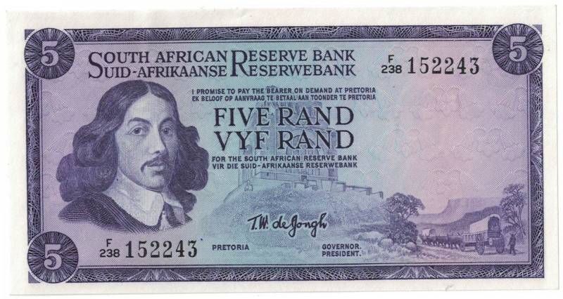 Banknoten, Südafrika / South Africa. 5 Rand 1975. Erste Zeilen mit Bankname und ...