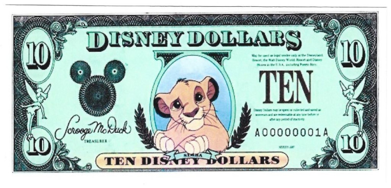 Banknoten, Fantasy Spielgeld / Fantasy play money. Serie: Helden aus Disneyland....