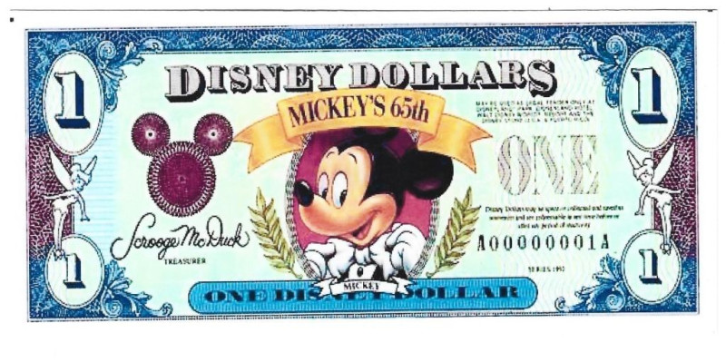 Banknoten, Fantasy Spielgeld / Fantasy play money. Serie: Helden aus Disneyland....