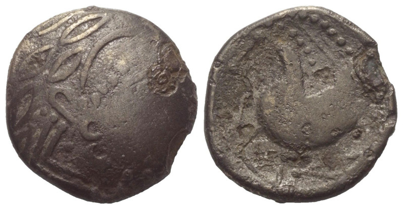 Ostkelten. Subkarpaten. Typ 'Schnabelpferd'.

 Tetradrachme (Billon).
Vs: Sti...